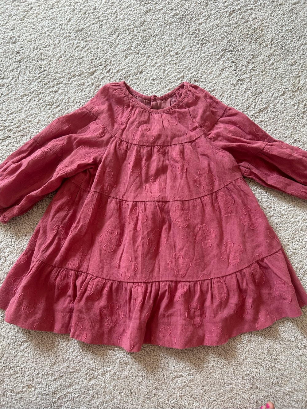 Girls' Pink Tiered Long-Sleeve Dress - Picture 1 of 4